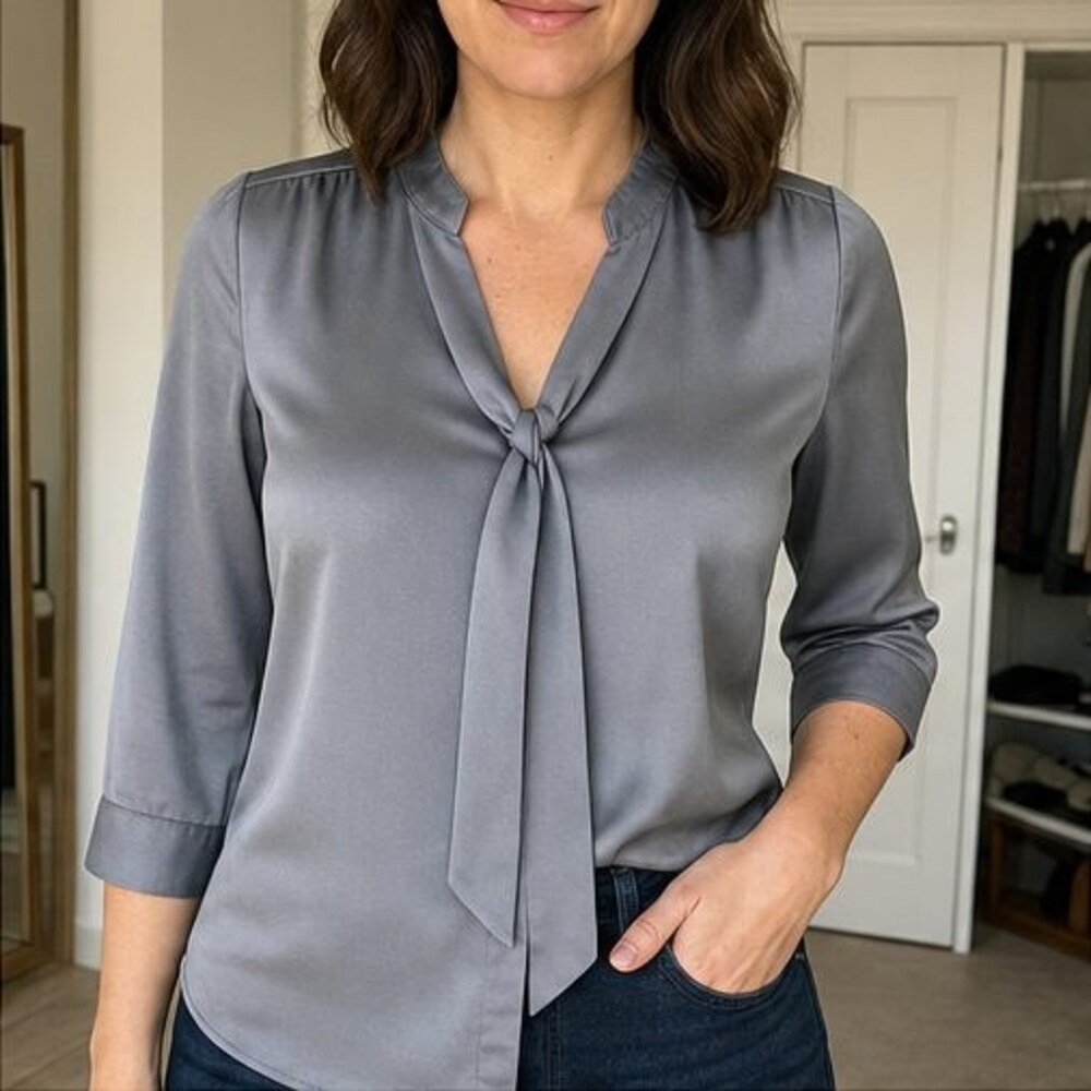 Gray Pleated Blouse - Picture 2 of 6